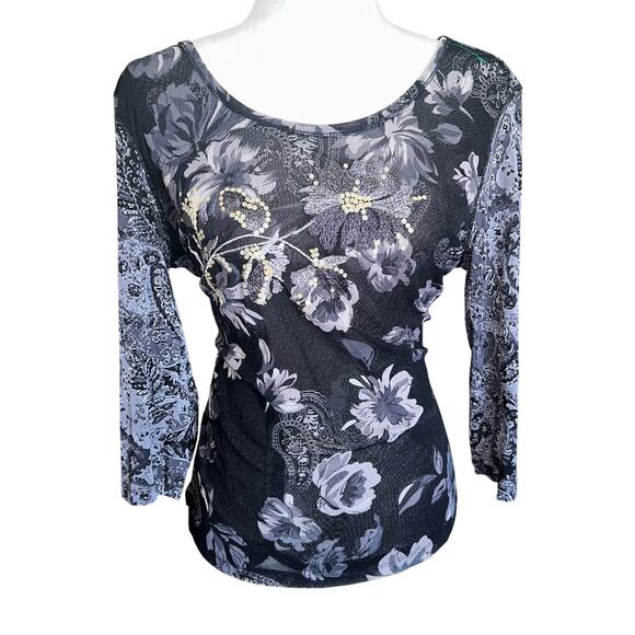 Coldwater Creek Shirt W goth core 3/4 Sleeve Sheer  Lined Blouse - Picture 3 of 4